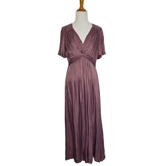 Gal Meets Glam Event Dress Maxi Pleated Wedding Guest Mauve Silky Women 8 - Picture 2 of 14